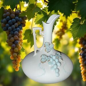 Lefton Vintage Porcelain Pitcher w/ Green Grape Motif. 6” H.  Excellent Cond